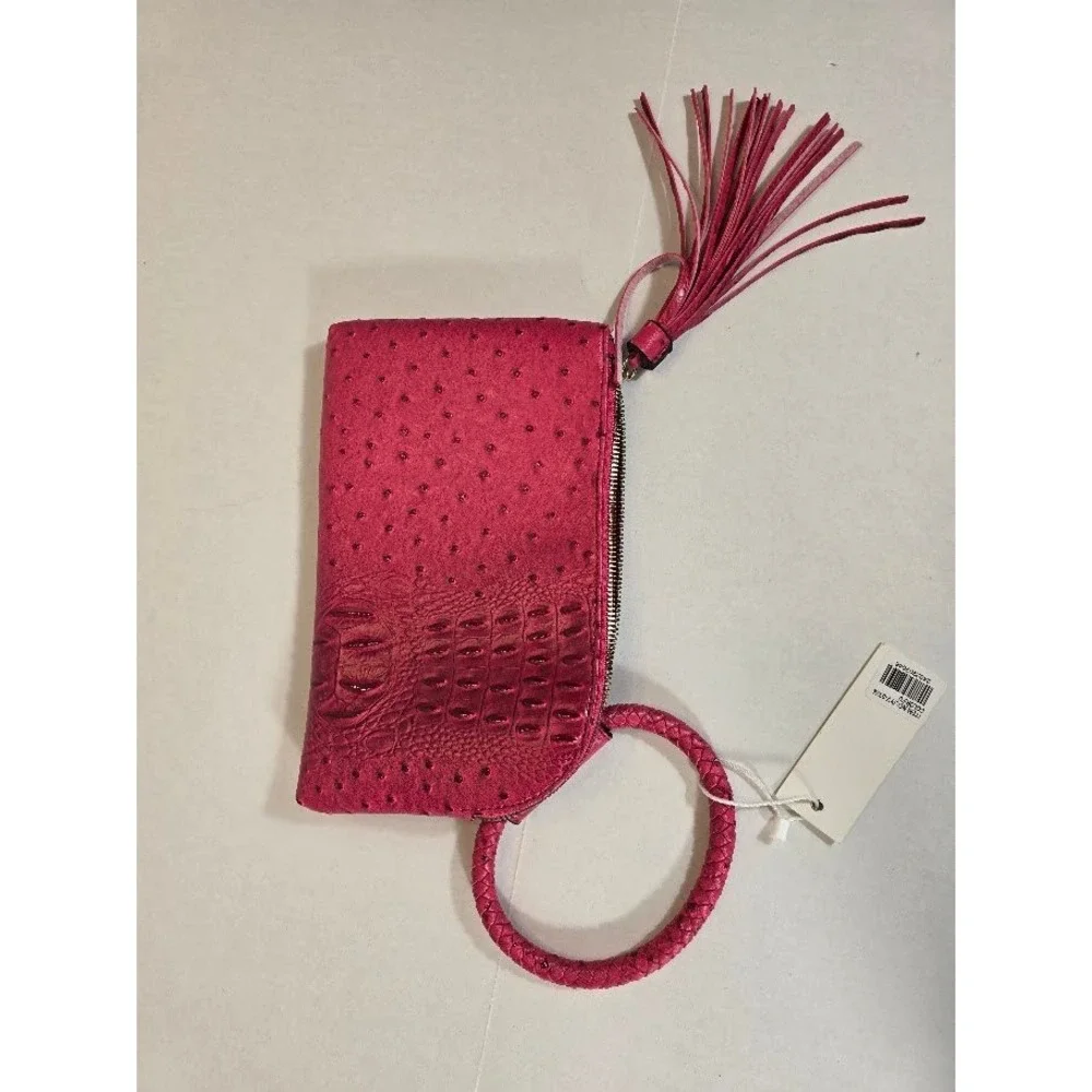 NWT‎ Virago Collection Hot Pink Clutch Wristlet Bag Faux Ostrich Croc Tassel